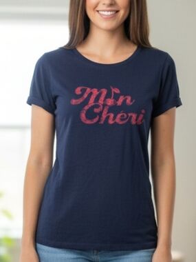 GAP Navy Tee with Red "Mon Chéri" Graphic